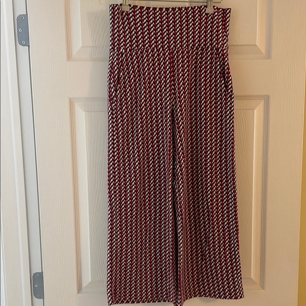 CAbi Red and White Geometric Wide Leg Pants